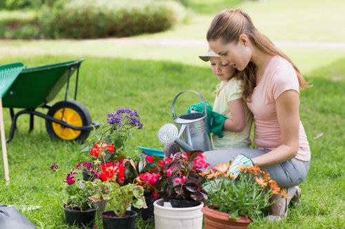 Professional gardeners in Chingford improving a landscaped backyard